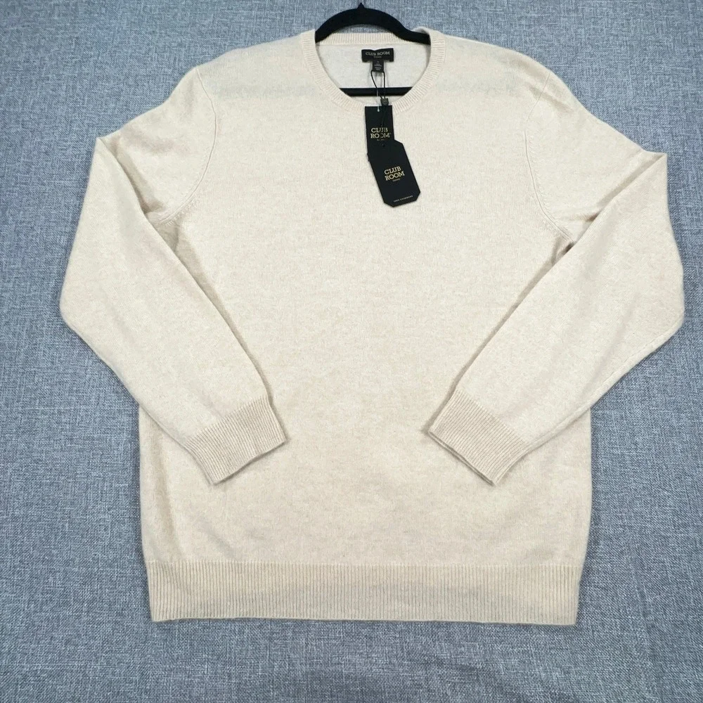 Club Room Cashmere Sweater Mens Large Oatmeal Heather Crew Neck Luxury Soft NEW